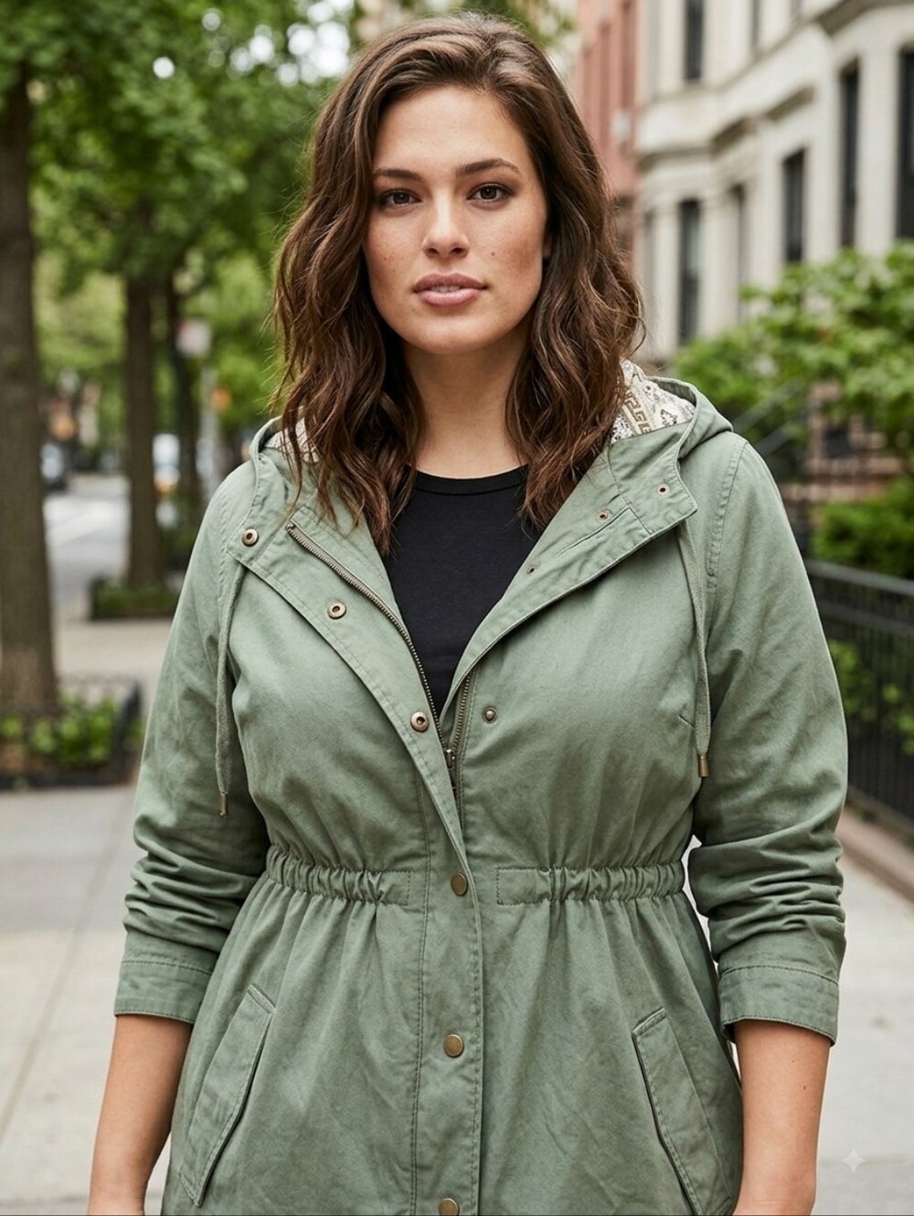 Olive Green Utility Jacket with Hood Snaps & Zipper POCKETS Size XL